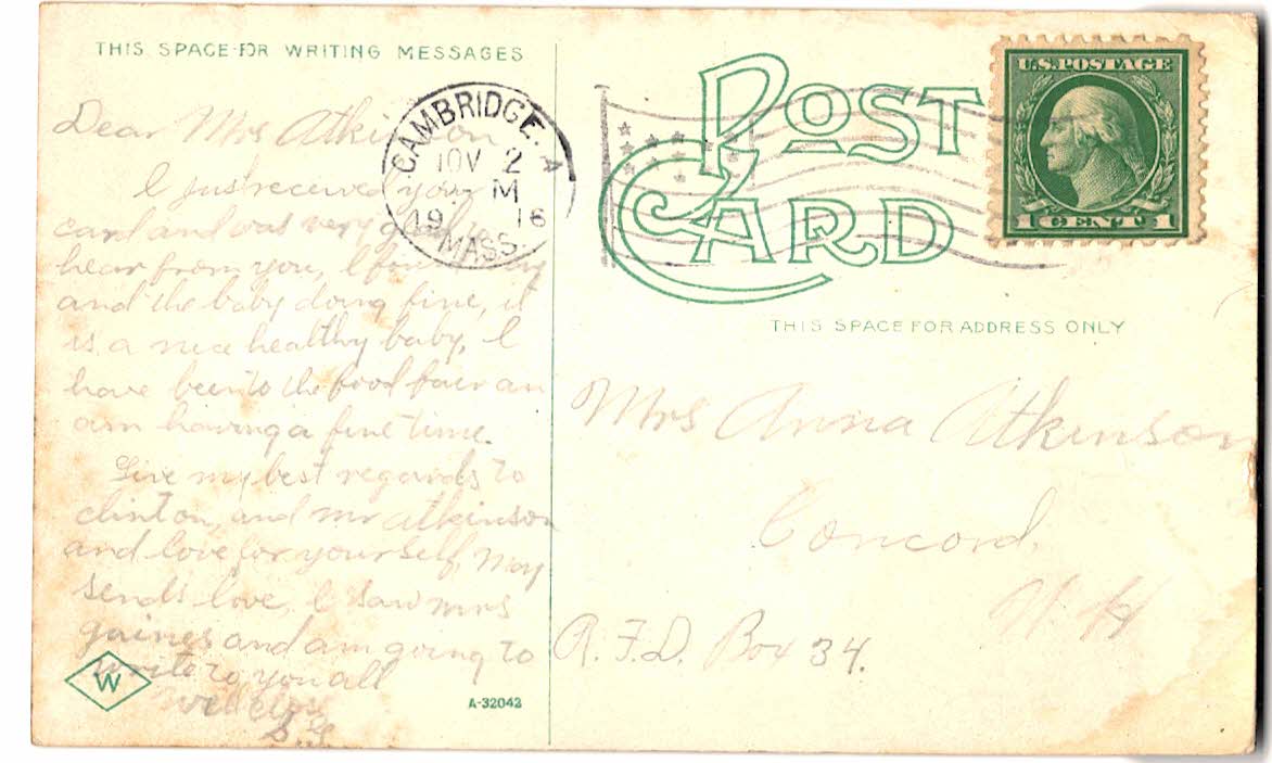 Old postcard. Stillman Infirmary, Cambridge, Massachusetts. 1916. - Image 2