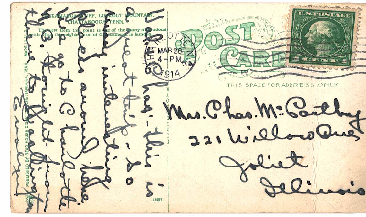 Old postcard. Chickamauga Bluff, Lookout Mountain, Chattanooga, Tennessee. 1914 - Image 2