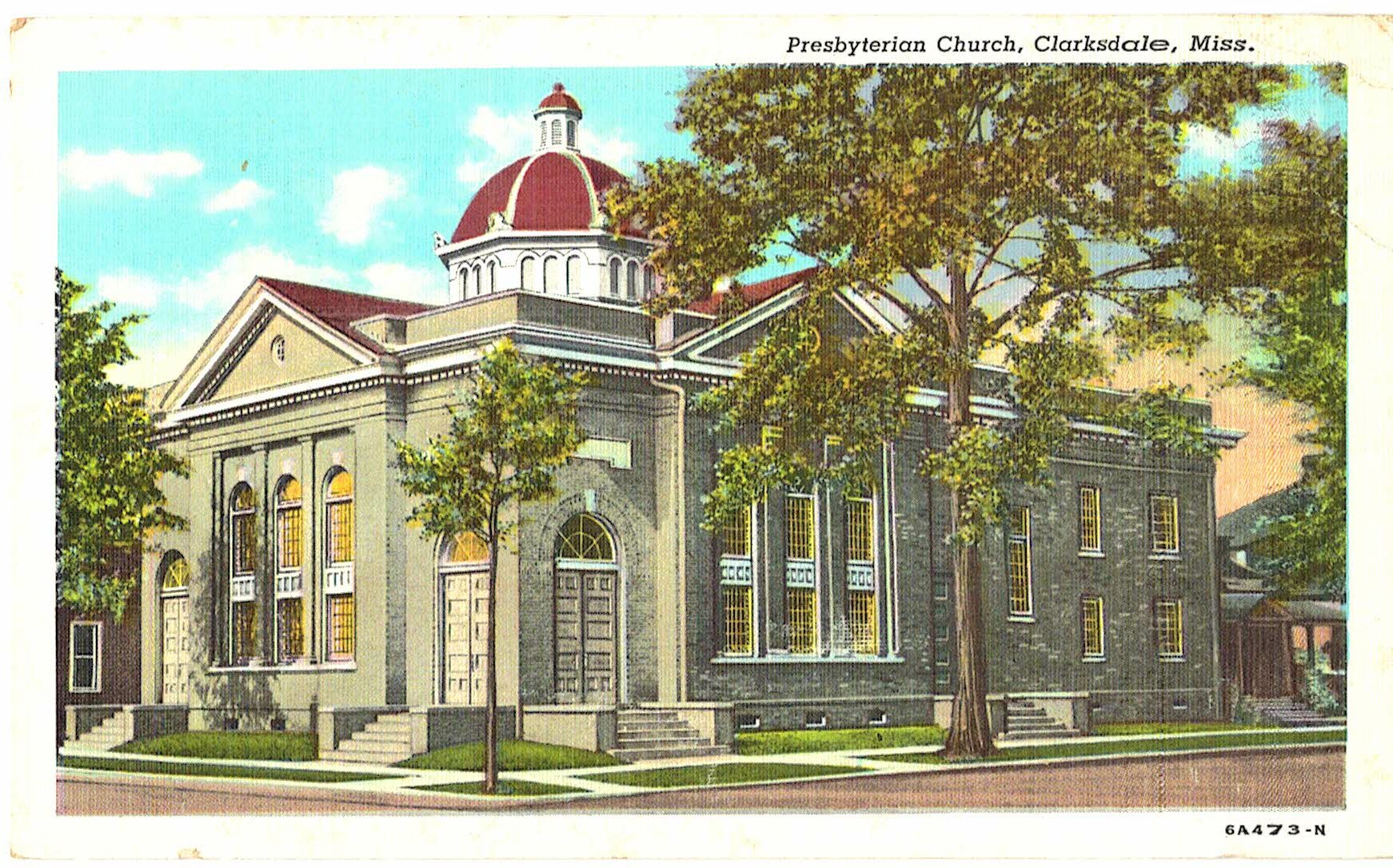 Linen postcard. Presbyterian Church, Clarksdale, Mississippi.