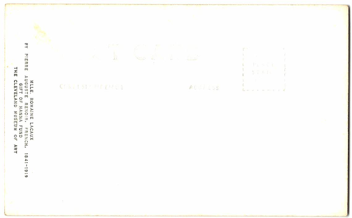 Real Photo Postcard. Mlle Romaine Lacaux, St Pierre Auguste Renoir. Gift of Hanna Fund, The Cleveland Museum of Art. - Image 2