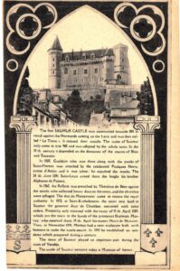 Old postcard. Saumur Castle, Saumur, France. Museum of horses.