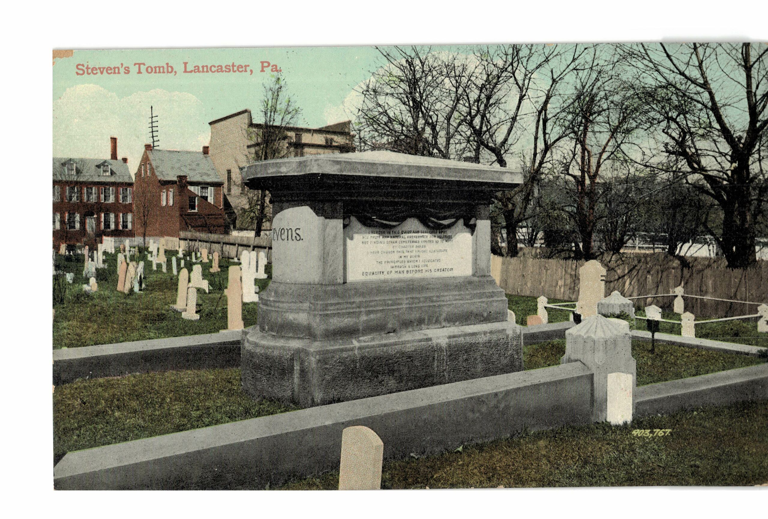 Old postcard. Steven's Tomb, Lancaster, Pennsylvania.