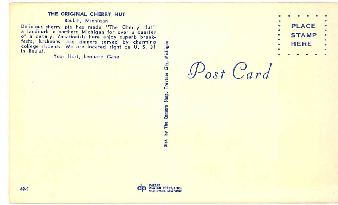 Chrome postcard. The Original Cherry Hut, Beaulah, Michigan. Host Leonard Cove. - Image 2