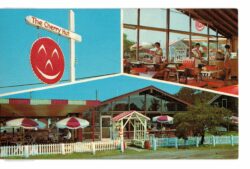 Chrome postcard.  The Original Cherry Hut, Beaulah, Michigan.  Host Leonard Cove.