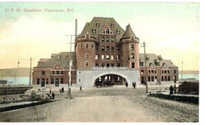Old postcard. CPR Station, Vancouver, British Columbia, Canada. Undivided back.