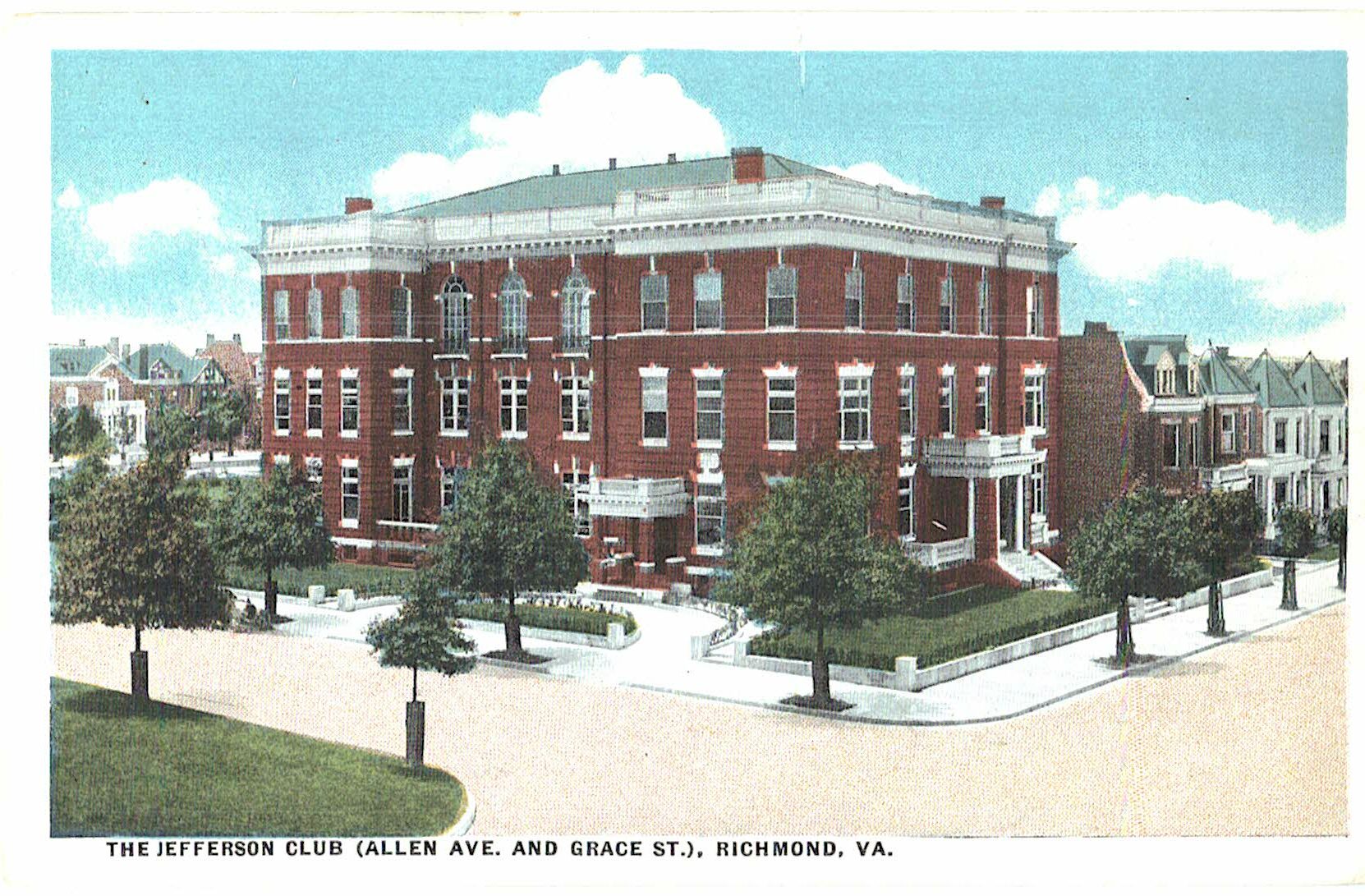 White border Postcard. The Jefferson Club, Allen Ave and Grace St, Richmond, Virginia.