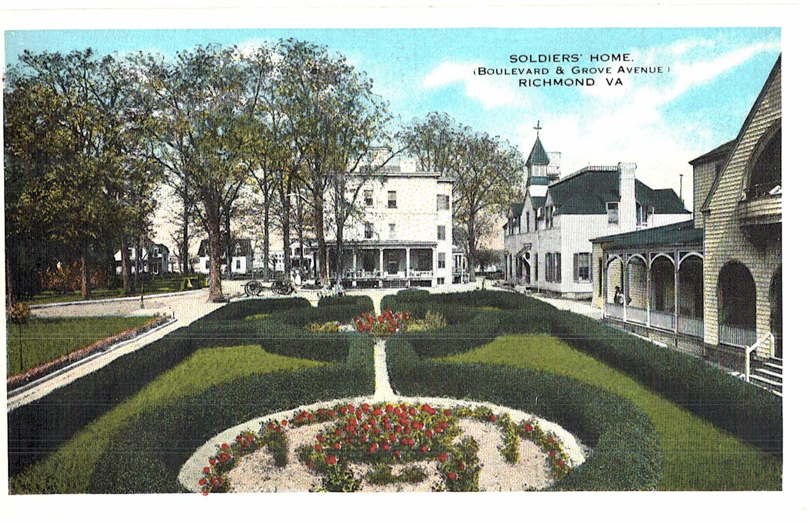 White border Postcard. Soldiers Home, Boulevard & Grove Avenue, Richmond, Virginia.