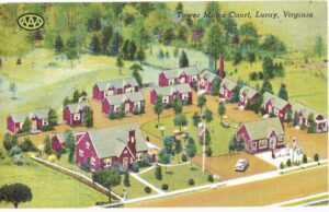 Linen postcard. Tower Motor Court, Luray, Virginia. 1951.