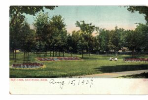 Old postcard.  Ely Park, Hartford, Michigan.  Undivided back.  1907.