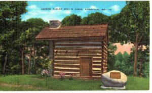 Linen postcard. Andrew Taylor Still Cabin, Kirksville, Missouri.