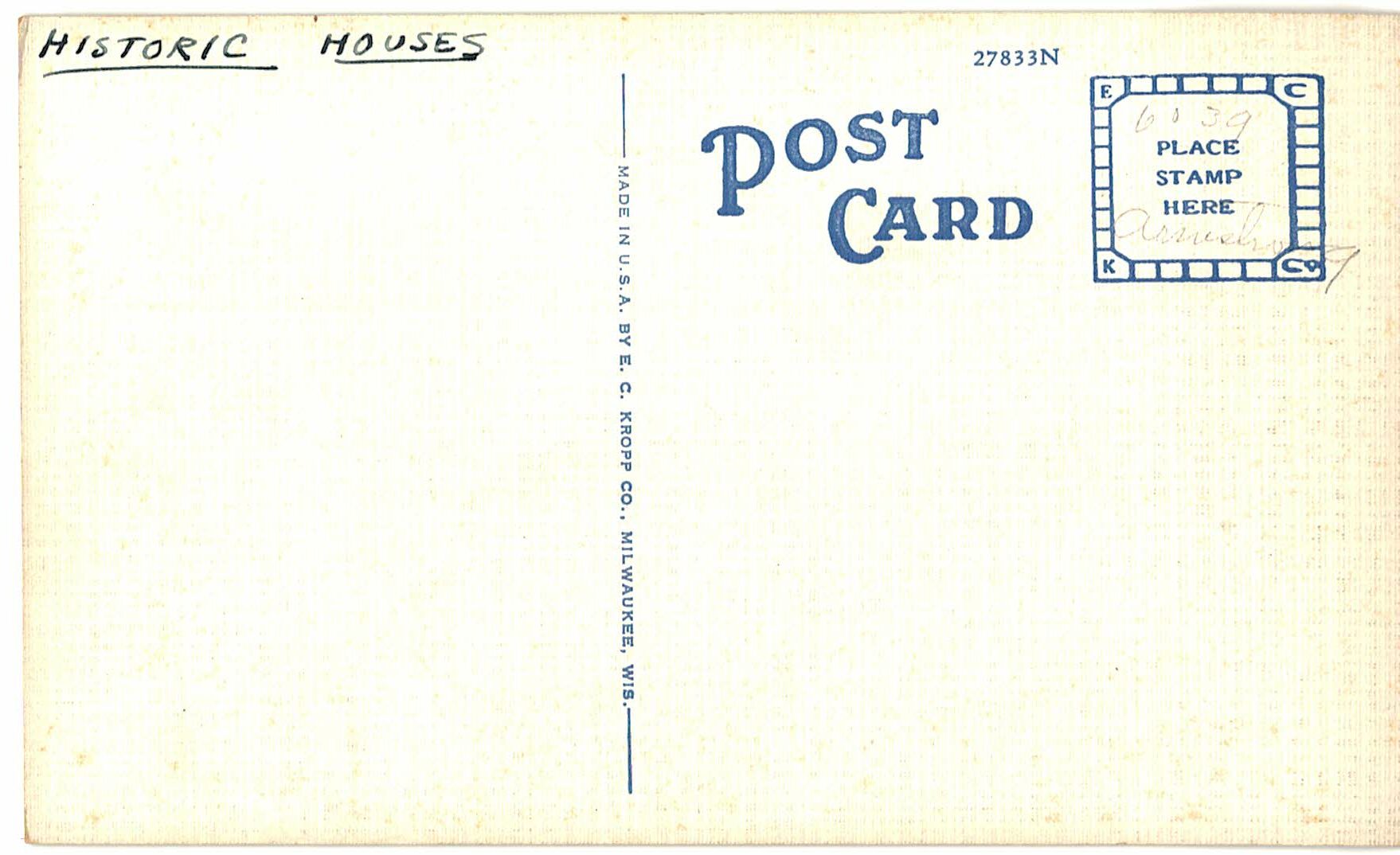 Linen postcard. Andrew Taylor Still Cabin, Kirksville, Missouri. - Image 2