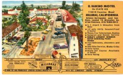 Chrome postcard.  El Rancho Motel, Millbrae, California.