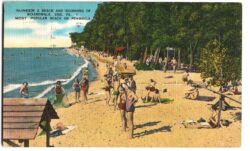 Linen postcard.  Number 2 Beach and Beginning of Boardwalk, Erie, Pennsylvania. 1952. Presque Isle Park.