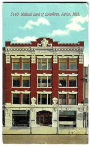 Old postcard. National Bank of Commerce, Adrian, Michigan. 1912.