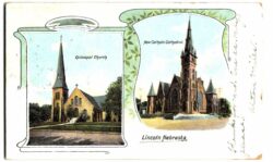 Old postcard.  Episcopal Church and New Catholic Cathedral, Lincoln, Nebraska. 1907 Undivided back.