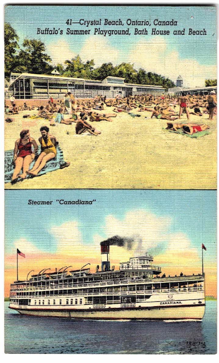 Linen Postcard. Crystal Beach, playground, bath house. Streamer Canadiana, Ontario, Canada. 1951.