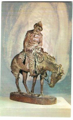 Chrome postcard.  The Norther by Frederic Remington Bronze, The Gilcrease Museum, Tulsa, Oklahoma.