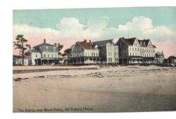 Old postcard.  The Atlantic and Abbott Hotels, Old Orchard Beach, Maine. 1910.