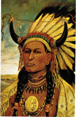 Chrome postcard.  Yellow Hand, chieftain Oglala Sioux killed by Buffalo Bill Cody. Portrait by Henry H Cross.