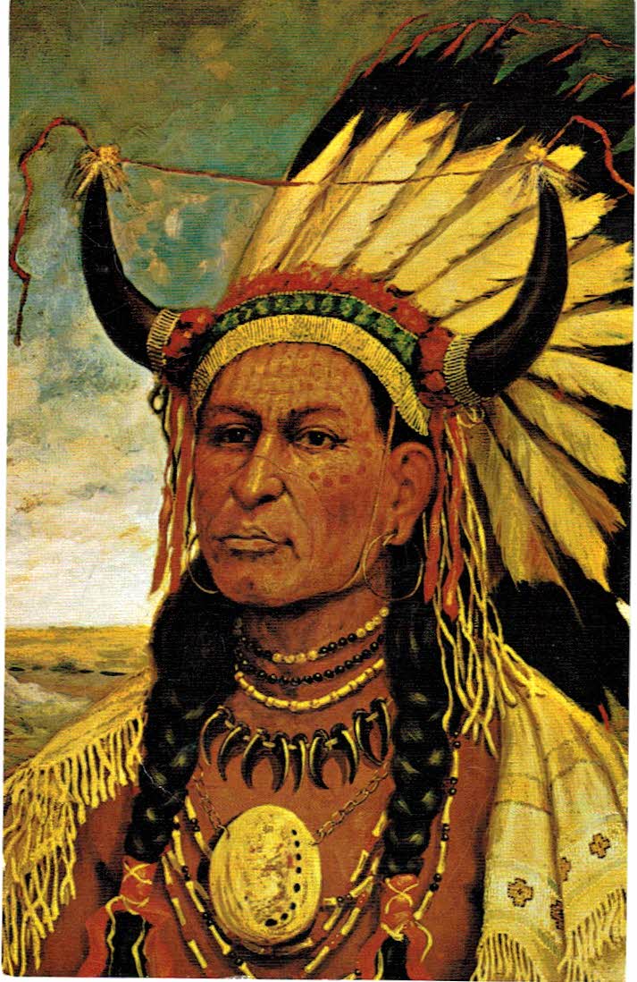 Chrome postcard. Yellow Hand, chieftain Oglala Sioux killed by Buffalo Bill Cody. Portrait by Henry H Cross.