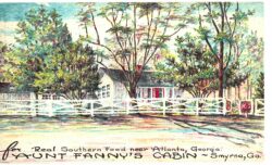 Postcard.  Aunt Fanny's Cabin, Smyrna, Georgia.  An Original Crayon Graveur by Walter Bowers. Real  Southern Food near Atlanta.
