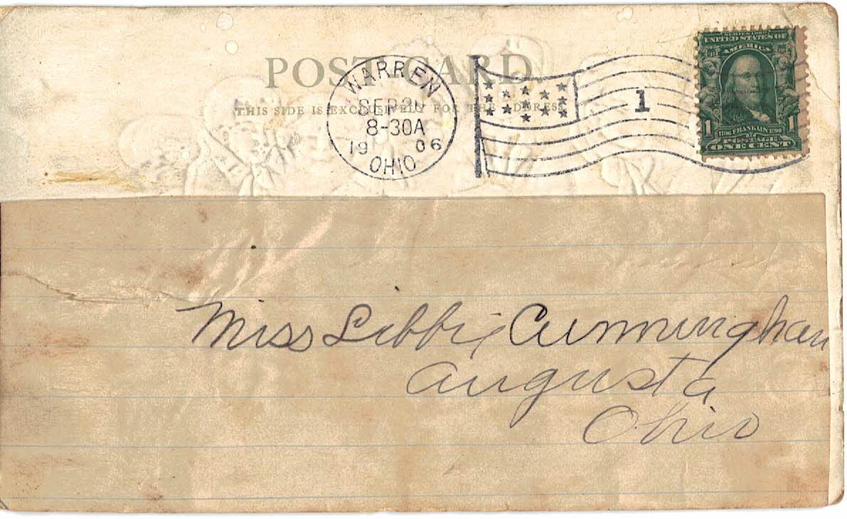 Old postcard. The Whole Damm Family. Papa Damm, Mama Damm, Will B Damm, Helen B Damm, Ura Damm, Ima Damm, Darling Damm, The Damm Automobile, The Damm Chauffeur, The Damm Can, The Damm Dog. 1906, Undivided back. - Image 2