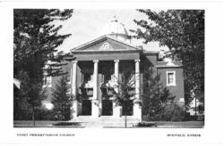White border postcard.  First Presbyterian Church, Winfield, Kansas.