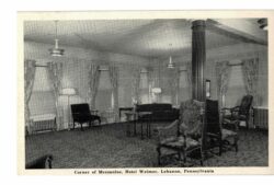 White border postcard.  Corner of Mezzanine, Hotel Weimer, Lebanon, Pennsylvania.