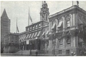 Postcard. New York City Hall Draped in Mourning for the dead of the Slocum Steamboat Disaster.