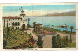 Linen postcard.  Clevelin Country Club and Pier, Elsinore, California.  1937.