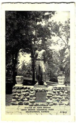 Postcard. Statue of John Brown, John Brown Memorial Park, Osawatomie, Kansas.  1943.
