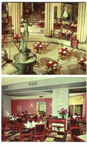 Chrome postcard. Tracy's Restaurant, Chicago, Illinois. Diana Court, Fountain, Dining Room.