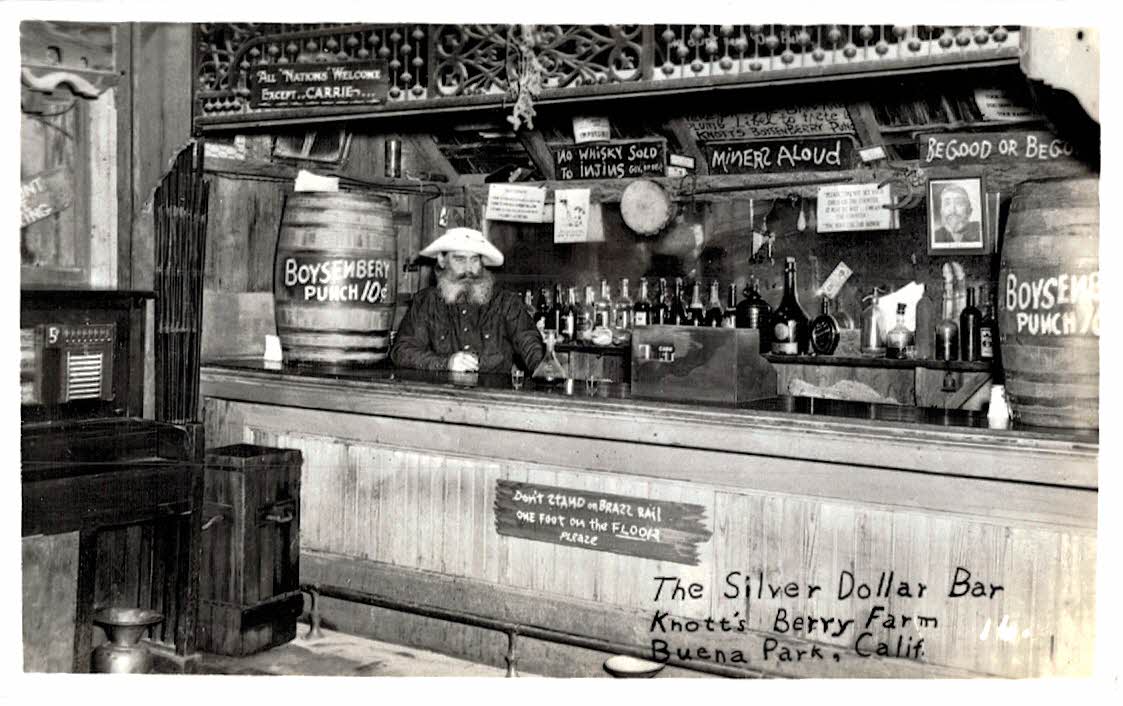 Real photo postcard. Knott's Berry Farm, The Silver Dollar Bar, Buena Park, California. RPPC