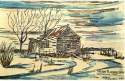 Chrome postcard.  The Mary Rutledge Home, Birmingham, Iowa.  Drawing by Lesyeox Comique.