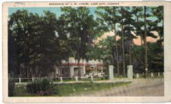 White border postcard.  Residence of J W Lanier, Lake City, Florida.  1929.