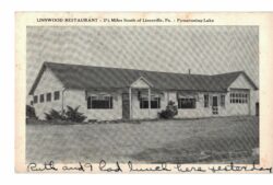Postcard.  Linnwood Restaurant, Linesville, Pennsylvania, Pymatuning Lake 1952.