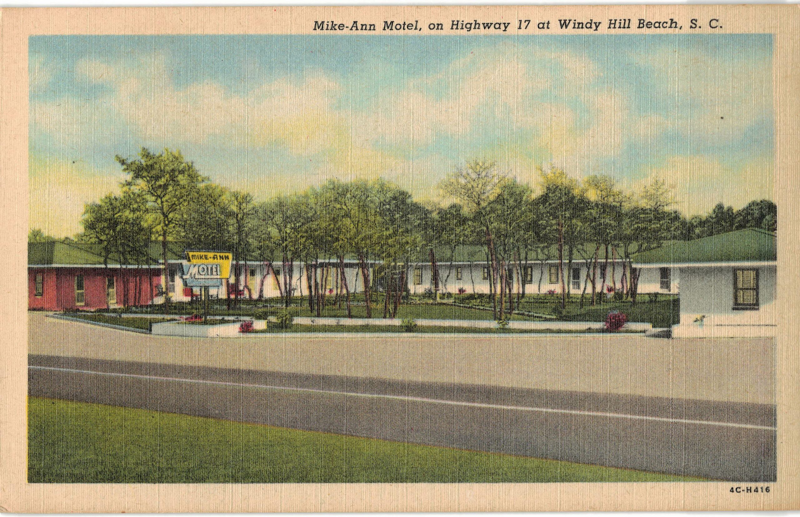 Linen postcard. Mike-Ann Motel, Windy Hill Beach, South Carolina.