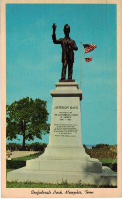 Chrome postcard.  Confederate Park, Memphis, Tennessee. Jefferson Davis Monument.  1968.