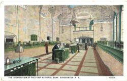 White border postcard.  Interior First National Bank, Binghamton, New York. 1944.