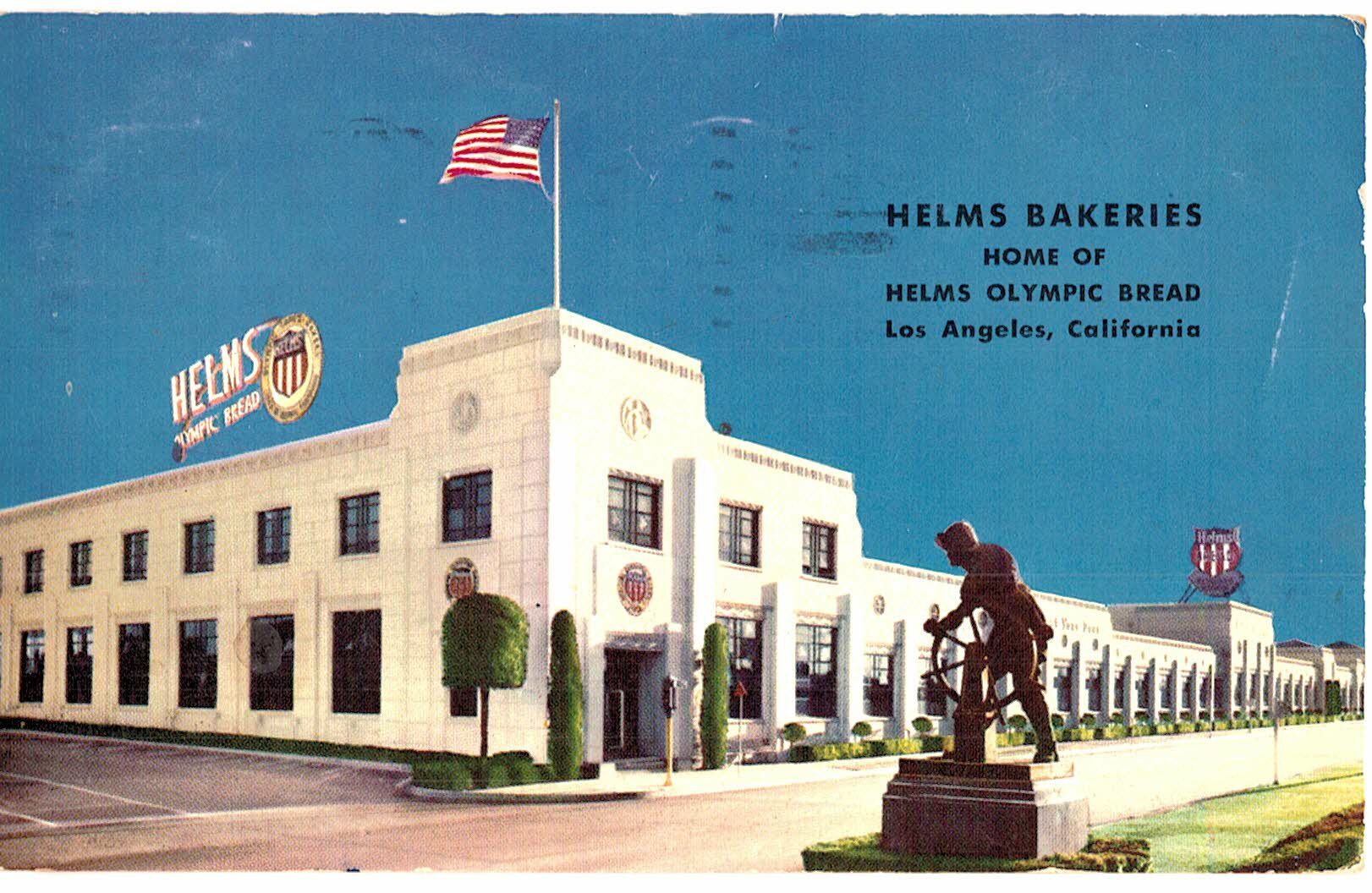 Chrome postcard. Helms Bakeries, Los Angeles, California. Helms Olympic Bread.1961.