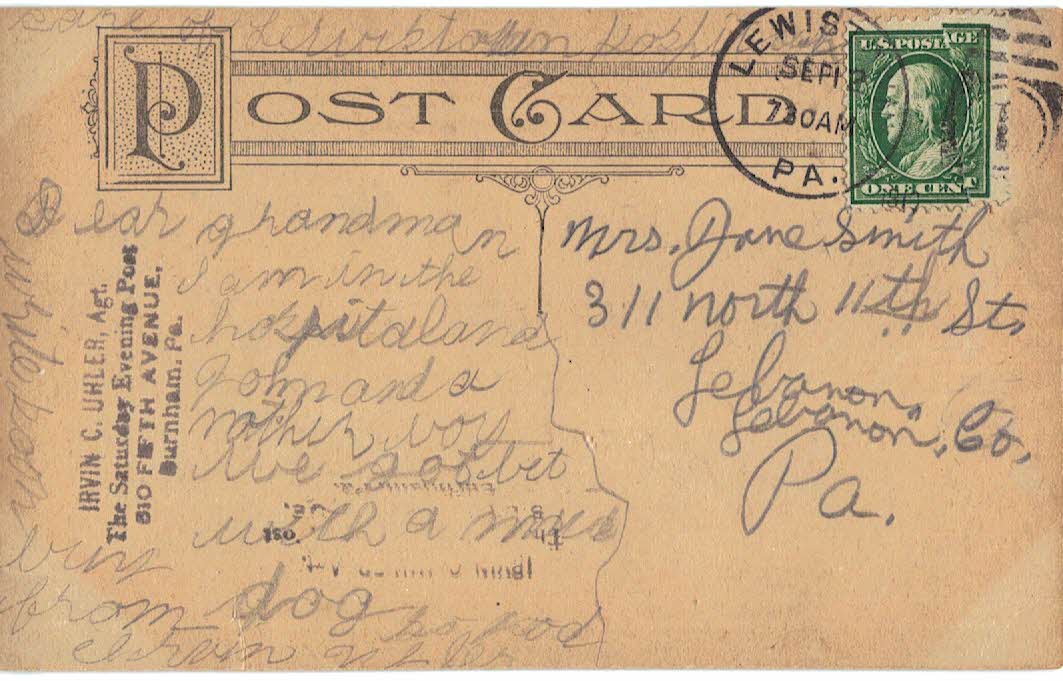 Old postcard. Hospital, Lewiston, Pennsylvania. 1910. - Image 2