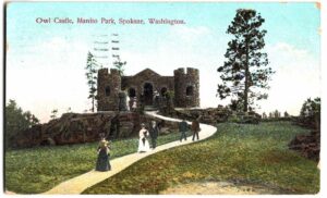 Old postcard. Owl Castle, Manito Park, Spokane, Washington. Part of the Manito Park Zoo 1905-1932.