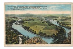 White border postcard.  Beautiful Berks from Point Lookout, Neversink Mountain, Horse Shoe Bend, Schuylkill River, Pennsylvania.