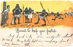 Old postcard. Bound to keep you posted.  Man tied to tree by natives.   Undivided back. 1905.