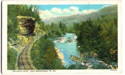 White border postcard.  Hanging Rock, near Buckhannon, West Virginia. 1957.  Train tracks.