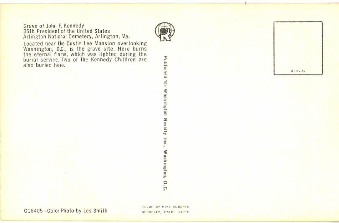 Chrome postcard. Arlington National Cemetery, Arlington, Virginia. Grave President John F Kennedy. Eternal Flame. Soldier. - Image 2