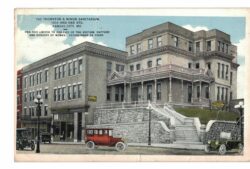 White border postcard.  The Thornton & Minor Sanitarium, Kansas City, Missouri.  Diseases of the rectum, rupture and diseases of women.  1916.